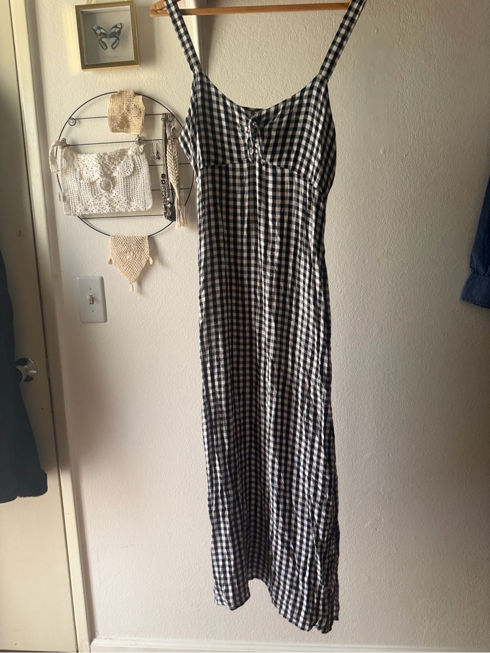 SO Black & White Gingham Midi Dress with Straps